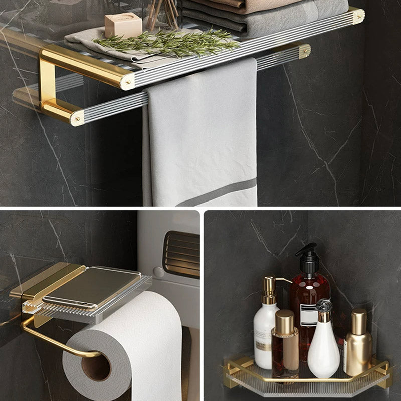 Modern Bathroom Accessory Set Bath Shelf Gold Towel Bar Bath Hardware Set 3-Piece Set (Toilet Paper Holder) Clearhalo 'Bathroom Hardware Sets' 'Bathroom Hardware' 'Bathroom Remodel & Bathroom Fixtures' 'bathroom_hardware_sets' 'Home Improvement' 'home_improvement' 'home_improvement_bathroom_hardware_sets' 7117373