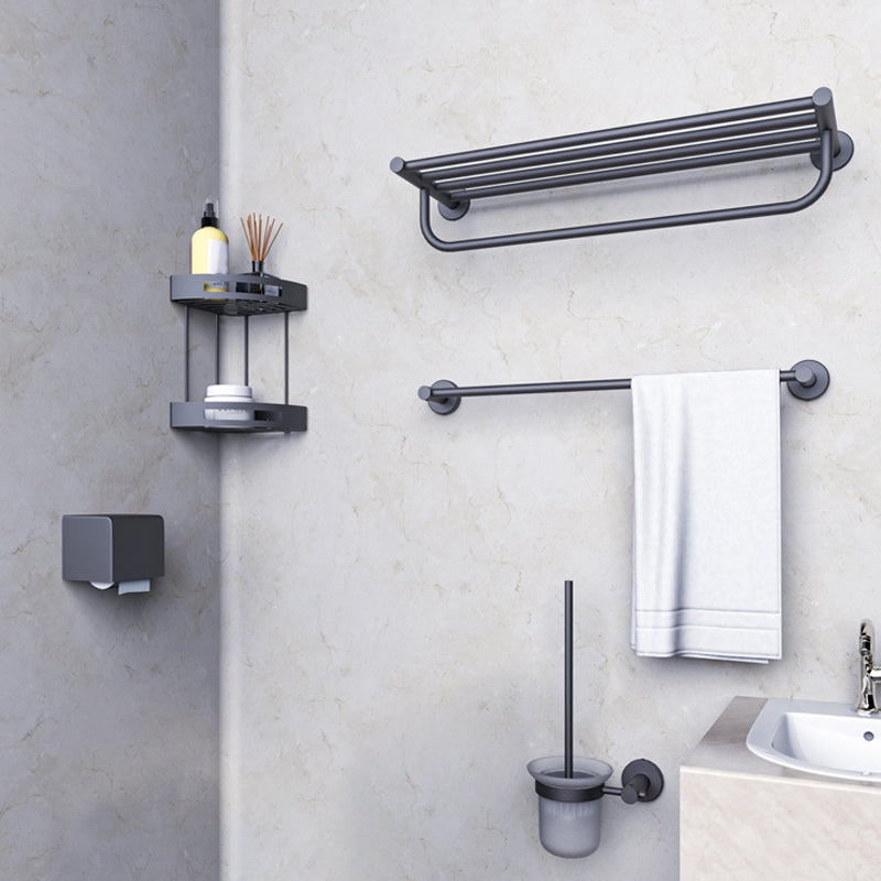 Grey Accessories Hardware Set Modern Bathroom Accessories Hardware Set 5-Piece Set(Double Deck Shelves) Clearhalo 'Bathroom Hardware Sets' 'Bathroom Hardware' 'Bathroom Remodel & Bathroom Fixtures' 'bathroom_hardware_sets' 'Home Improvement' 'home_improvement' 'home_improvement_bathroom_hardware_sets' 7118011