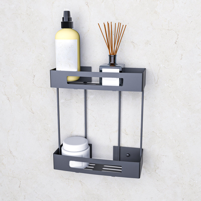 Grey Accessories Hardware Set Modern Bathroom Accessories Hardware Set Double Layer Square Bath Shelves Clearhalo 'Bathroom Hardware Sets' 'Bathroom Hardware' 'Bathroom Remodel & Bathroom Fixtures' 'bathroom_hardware_sets' 'Home Improvement' 'home_improvement' 'home_improvement_bathroom_hardware_sets' 7118018