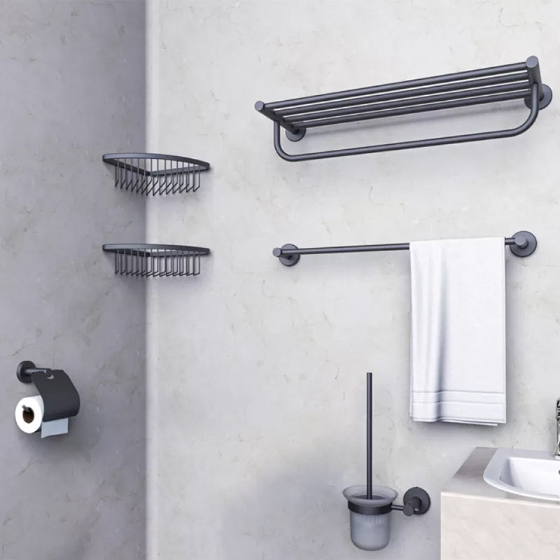 Grey Accessories Hardware Set Modern Bathroom Accessories Hardware Set 6-Piece Set (Towel Bar) Clearhalo 'Bathroom Hardware Sets' 'Bathroom Hardware' 'Bathroom Remodel & Bathroom Fixtures' 'bathroom_hardware_sets' 'Home Improvement' 'home_improvement' 'home_improvement_bathroom_hardware_sets' 7118020