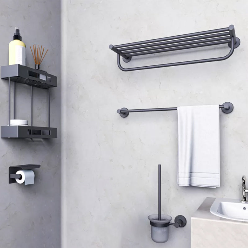 Grey Accessories Hardware Set Modern Bathroom Accessories Hardware Set 5-Piece Set (Double-Layer Square Shelf) Clearhalo 'Bathroom Hardware Sets' 'Bathroom Hardware' 'Bathroom Remodel & Bathroom Fixtures' 'bathroom_hardware_sets' 'Home Improvement' 'home_improvement' 'home_improvement_bathroom_hardware_sets' 7118027