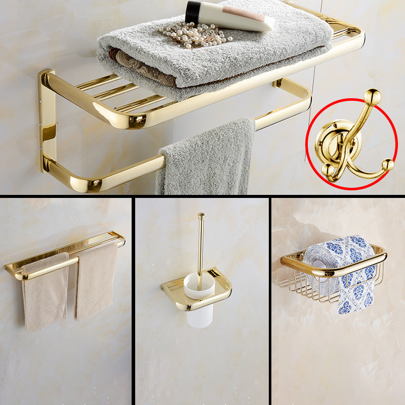 Chrome/Gold Bathroom Accessory Set Modern Metal Bathroom Hardware Set Gold 5-Piece Set (Double Rods) Clearhalo 'Bathroom Hardware Sets' 'Bathroom Hardware' 'Bathroom Remodel & Bathroom Fixtures' 'bathroom_hardware_sets' 'Home Improvement' 'home_improvement' 'home_improvement_bathroom_hardware_sets' 7118042