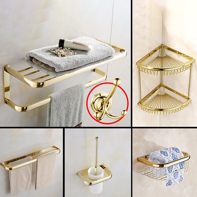 Chrome/Gold Bathroom Accessory Set Modern Metal Bathroom Hardware Set Gold 6-Piece Set (Double Rods) Clearhalo 'Bathroom Hardware Sets' 'Bathroom Hardware' 'Bathroom Remodel & Bathroom Fixtures' 'bathroom_hardware_sets' 'Home Improvement' 'home_improvement' 'home_improvement_bathroom_hardware_sets' 7118049