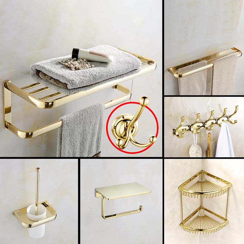 Chrome/Gold Bathroom Accessory Set Modern Metal Bathroom Hardware Set Gold 7-Piece Set (Toilet Paper Holder) Clearhalo 'Bathroom Hardware Sets' 'Bathroom Hardware' 'Bathroom Remodel & Bathroom Fixtures' 'bathroom_hardware_sets' 'Home Improvement' 'home_improvement' 'home_improvement_bathroom_hardware_sets' 7118051