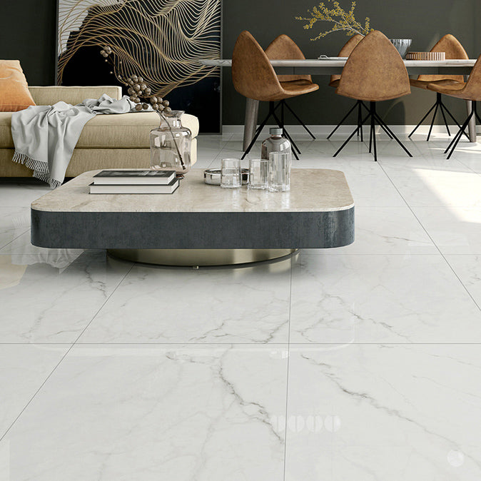 Polished Marbling Floor Tile Straight Edge Rectangle Singular Tile White 9 Pieces Clearhalo 'Floor Tiles & Wall Tiles' 'floor_tiles_wall_tiles' 'Flooring 'Home Improvement' 'home_improvement' 'home_improvement_floor_tiles_wall_tiles' Walls and Ceiling' 7119324