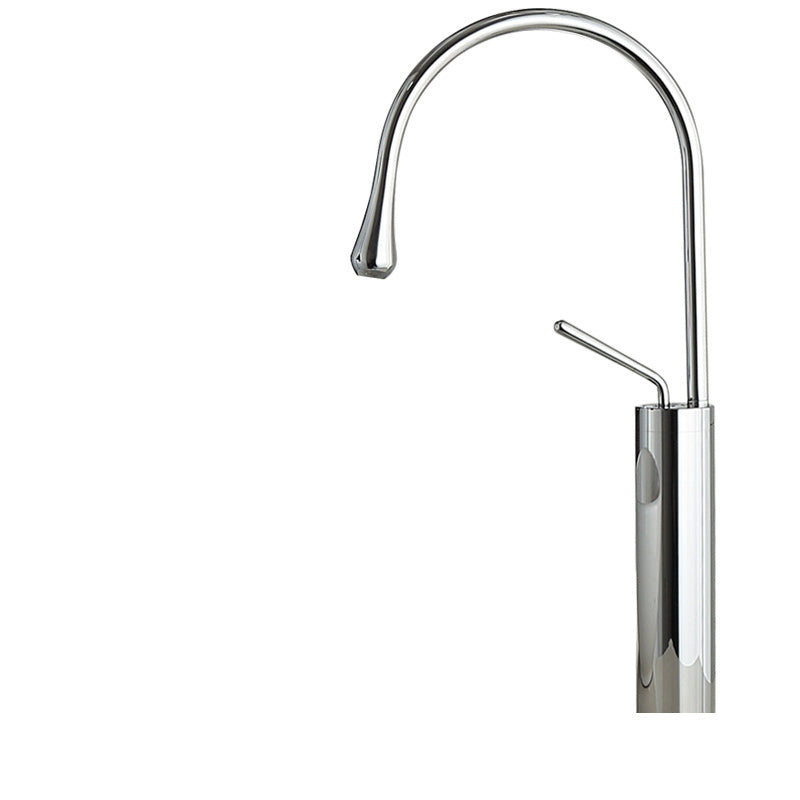 Deck Mounted Metal Bathtub Faucet Tub Filler Single Handle Drip Faucet Silver Metal 18.9" Clearhalo 'Bathroom Remodel & Bathroom Fixtures' 'Bathroom Sink Faucets' 'Bathroom Sinks & Faucet Components' 'bathroom_sink_faucets' 'Home Improvement' 'home_improvement' 'home_improvement_bathroom_sink_faucets' 7119778