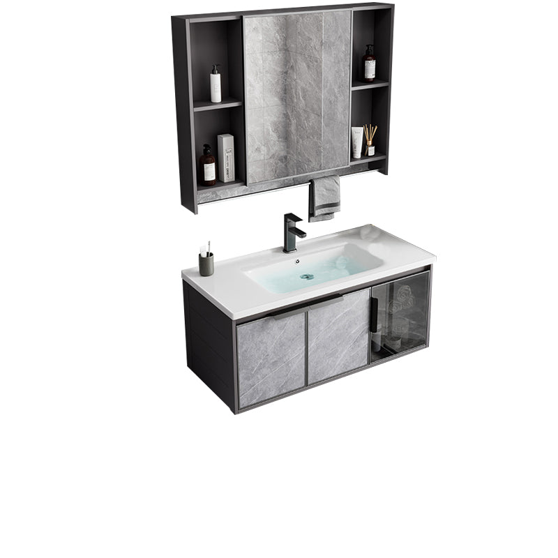 Metal Bathroom Sink Vanity Wall-Mounted Bathroom Vanity with Sink Included Vanity & Faucet & Mirror Cabinet 39.5"L x 19"W x 16.5"H Ceramic Clearhalo 'Bathroom Remodel & Bathroom Fixtures' 'Bathroom Vanities' 'bathroom_vanities' 'Home Improvement' 'home_improvement' 'home_improvement_bathroom_vanities' 7119817