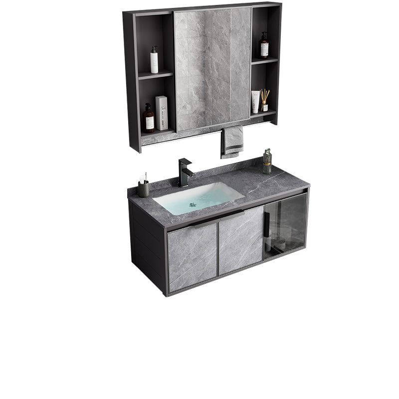 Metal Bathroom Sink Vanity Wall-Mounted Bathroom Vanity with Sink Included Vanity & Faucet & Mirror Cabinet 39.5"L x 19"W x 16.5"H Stone Clearhalo 'Bathroom Remodel & Bathroom Fixtures' 'Bathroom Vanities' 'bathroom_vanities' 'Home Improvement' 'home_improvement' 'home_improvement_bathroom_vanities' 7119819