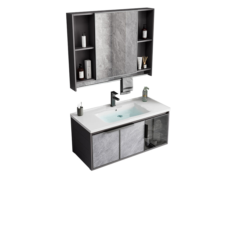 Metal Bathroom Sink Vanity Wall-Mounted Bathroom Vanity with Sink Included Vanity & Faucet & Mirror Cabinet 35"L x 19"W x 17"H Ceramic Clearhalo 'Bathroom Remodel & Bathroom Fixtures' 'Bathroom Vanities' 'bathroom_vanities' 'Home Improvement' 'home_improvement' 'home_improvement_bathroom_vanities' 7119837