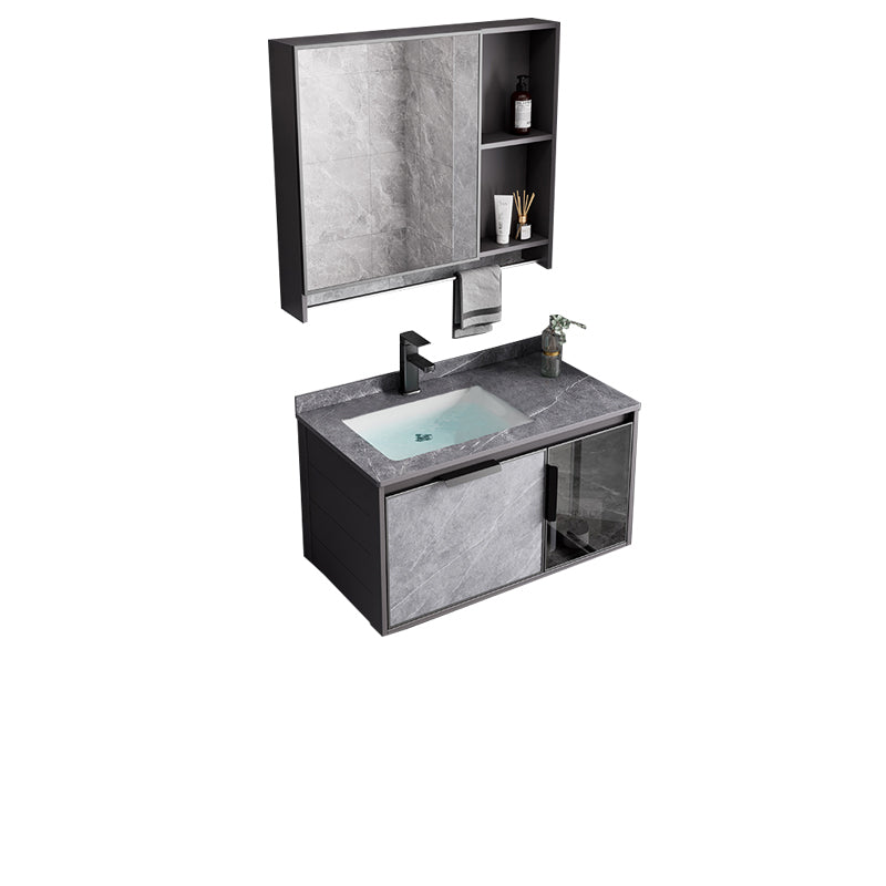 Metal Bathroom Sink Vanity Wall-Mounted Bathroom Vanity with Sink Included Vanity & Faucet & Mirror Cabinet 28"L x 19"W x 17"H Stone Clearhalo 'Bathroom Remodel & Bathroom Fixtures' 'Bathroom Vanities' 'bathroom_vanities' 'Home Improvement' 'home_improvement' 'home_improvement_bathroom_vanities' 7119841