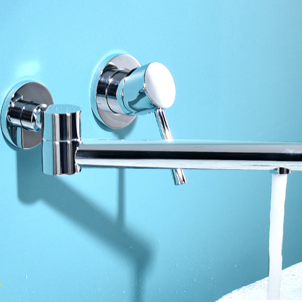 Wall Mounted Metal Tub Filler Low Arc Bathtub Spout Tub Faucet Trim Clearhalo 'Bathroom Remodel & Bathroom Fixtures' 'Bathroom Sink Faucets' 'Bathroom Sinks & Faucet Components' 'bathroom_sink_faucets' 'Home Improvement' 'home_improvement' 'home_improvement_bathroom_sink_faucets' 7119888