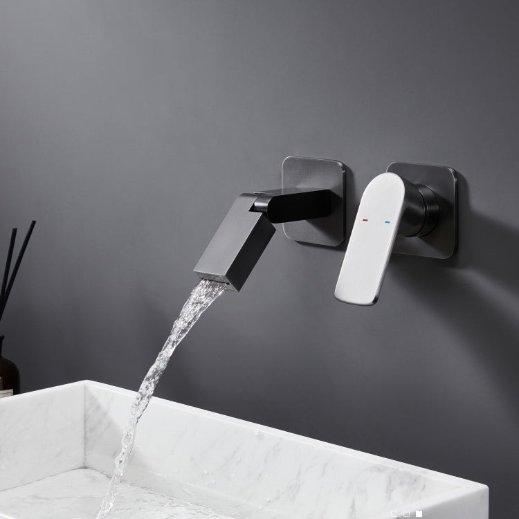 Modern Widespread Bathroom Faucet Metal Wall Mounted Bathroom Faucet Clearhalo 'Bathroom Remodel & Bathroom Fixtures' 'Bathroom Sink Faucets' 'Bathroom Sinks & Faucet Components' 'bathroom_sink_faucets' 'Home Improvement' 'home_improvement' 'home_improvement_bathroom_sink_faucets' 7120201