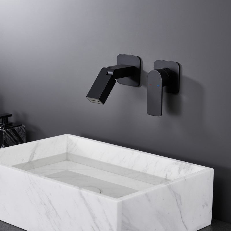 Modern Widespread Bathroom Faucet Metal Wall Mounted Bathroom Faucet Black Clearhalo 'Bathroom Remodel & Bathroom Fixtures' 'Bathroom Sink Faucets' 'Bathroom Sinks & Faucet Components' 'bathroom_sink_faucets' 'Home Improvement' 'home_improvement' 'home_improvement_bathroom_sink_faucets' 7120202