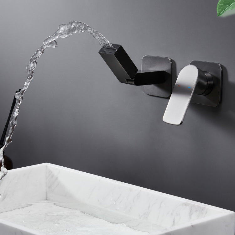 Modern Widespread Bathroom Faucet Metal Wall Mounted Bathroom Faucet Clearhalo 'Bathroom Remodel & Bathroom Fixtures' 'Bathroom Sink Faucets' 'Bathroom Sinks & Faucet Components' 'bathroom_sink_faucets' 'Home Improvement' 'home_improvement' 'home_improvement_bathroom_sink_faucets' 7120204