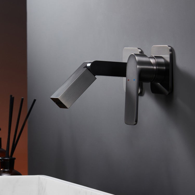 Modern Widespread Bathroom Faucet Metal Wall Mounted Bathroom Faucet Clearhalo 'Bathroom Remodel & Bathroom Fixtures' 'Bathroom Sink Faucets' 'Bathroom Sinks & Faucet Components' 'bathroom_sink_faucets' 'Home Improvement' 'home_improvement' 'home_improvement_bathroom_sink_faucets' 7120206