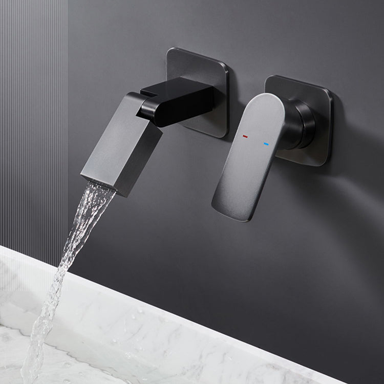 Modern Widespread Bathroom Faucet Metal Wall Mounted Bathroom Faucet Clearhalo 'Bathroom Remodel & Bathroom Fixtures' 'Bathroom Sink Faucets' 'Bathroom Sinks & Faucet Components' 'bathroom_sink_faucets' 'Home Improvement' 'home_improvement' 'home_improvement_bathroom_sink_faucets' 7120214