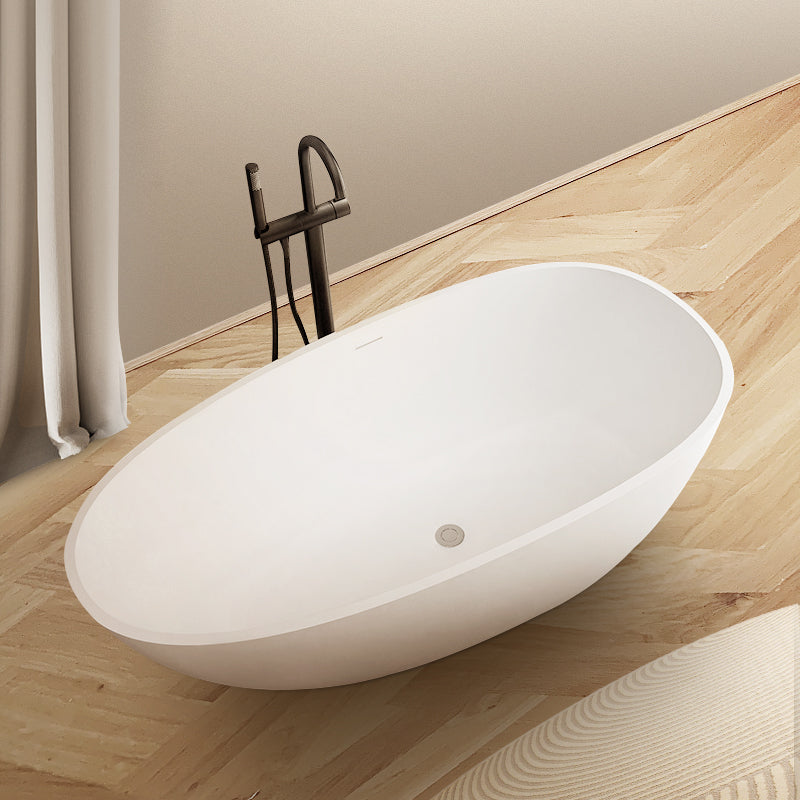 Oval Stand Alone Bath Soaking Acrylic White Modern Back to Wall Bathtub 51"L x 30"W x 21"H Clearhalo 'Bathroom Remodel & Bathroom Fixtures' 'Bathtubs' 'Home Improvement' 'home_improvement' 'home_improvement_bathtubs' 'Showers & Bathtubs' 7120502