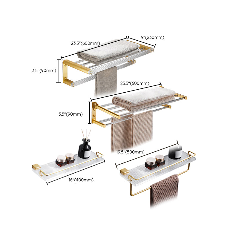 Bathroom Accessory Set in Gold Metal and Acrylic Bath Hardware Set Clearhalo 'Bathroom Hardware Sets' 'Bathroom Hardware' 'Bathroom Remodel & Bathroom Fixtures' 'bathroom_hardware_sets' 'Home Improvement' 'home_improvement' 'home_improvement_bathroom_hardware_sets' 7122933