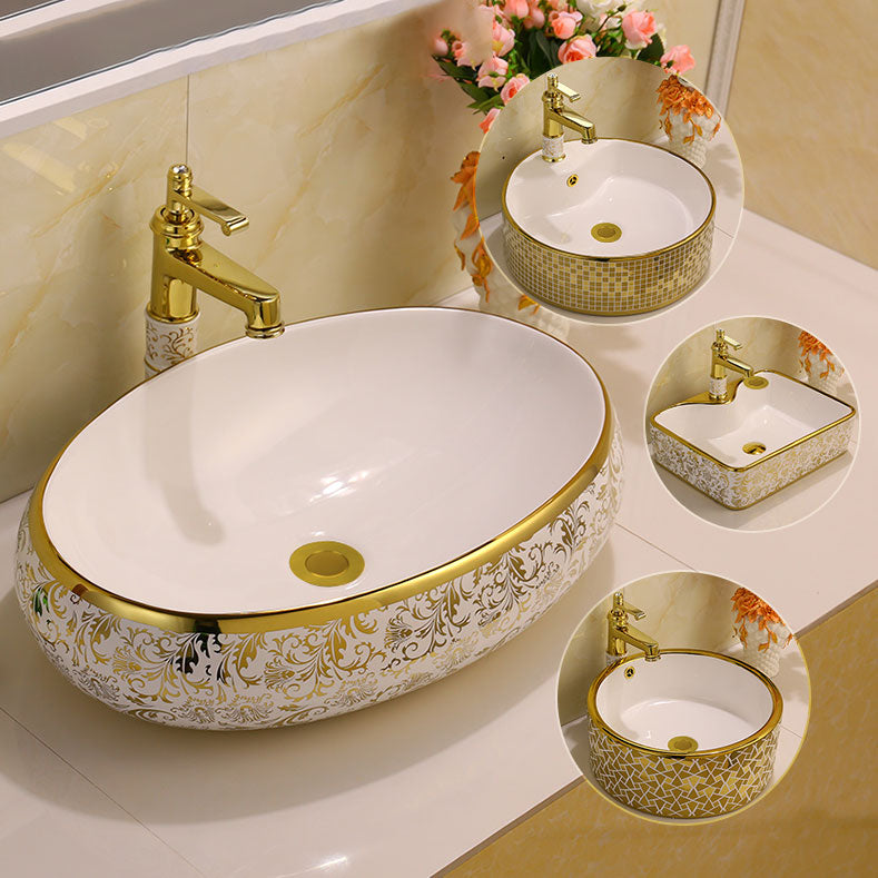 Glam Vessel Lavatory Sink Oval Porcelain with Faucet Vessel Sink Clearhalo 'Bathroom Remodel & Bathroom Fixtures' 'Bathroom Sinks & Faucet Components' 'Bathroom Sinks' 'bathroom_sink' 'Home Improvement' 'home_improvement' 'home_improvement_bathroom_sink' 7126439