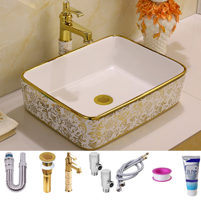 Glam Vessel Lavatory Sink Oval Porcelain with Faucet Vessel Sink 15.9"L x 11.8"W x 5.3"H Sink with Faucet Clearhalo 'Bathroom Remodel & Bathroom Fixtures' 'Bathroom Sinks & Faucet Components' 'Bathroom Sinks' 'bathroom_sink' 'Home Improvement' 'home_improvement' 'home_improvement_bathroom_sink' 7126440