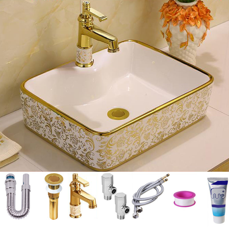 Glam Vessel Lavatory Sink Oval Porcelain with Faucet Vessel Sink 16"L x 12"W x 5"H Sink with Faucet Clearhalo 'Bathroom Remodel & Bathroom Fixtures' 'Bathroom Sinks & Faucet Components' 'Bathroom Sinks' 'bathroom_sink' 'Home Improvement' 'home_improvement' 'home_improvement_bathroom_sink' 7126442