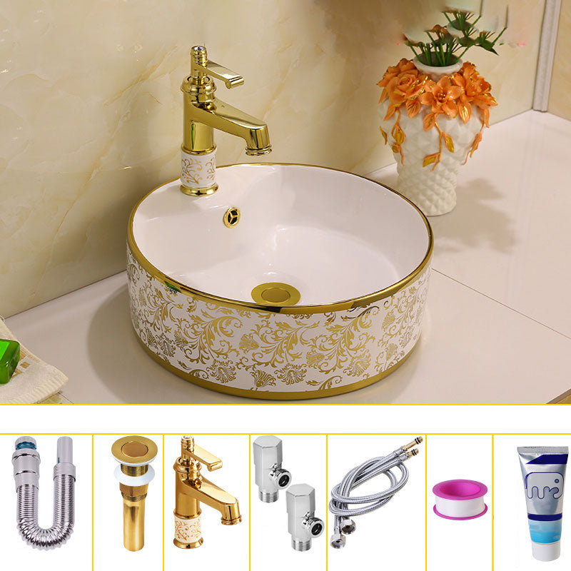 Glam Vessel Lavatory Sink Oval Porcelain with Faucet Vessel Sink Clearhalo 'Bathroom Remodel & Bathroom Fixtures' 'Bathroom Sinks & Faucet Components' 'Bathroom Sinks' 'bathroom_sink' 'Home Improvement' 'home_improvement' 'home_improvement_bathroom_sink' 7126443