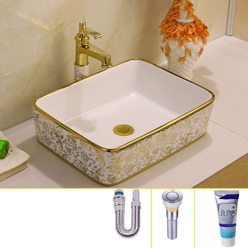 Glam Vessel Lavatory Sink Oval Porcelain with Faucet Vessel Sink Clearhalo 'Bathroom Remodel & Bathroom Fixtures' 'Bathroom Sinks & Faucet Components' 'Bathroom Sinks' 'bathroom_sink' 'Home Improvement' 'home_improvement' 'home_improvement_bathroom_sink' 7126445