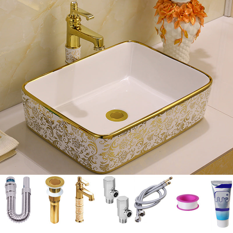 Glam Vessel Lavatory Sink Oval Porcelain with Faucet Vessel Sink 19"L x 15"W x 6"H(Faucet Hole Included) Sink with Faucet Clearhalo 'Bathroom Remodel & Bathroom Fixtures' 'Bathroom Sinks & Faucet Components' 'Bathroom Sinks' 'bathroom_sink' 'Home Improvement' 'home_improvement' 'home_improvement_bathroom_sink' 7126452