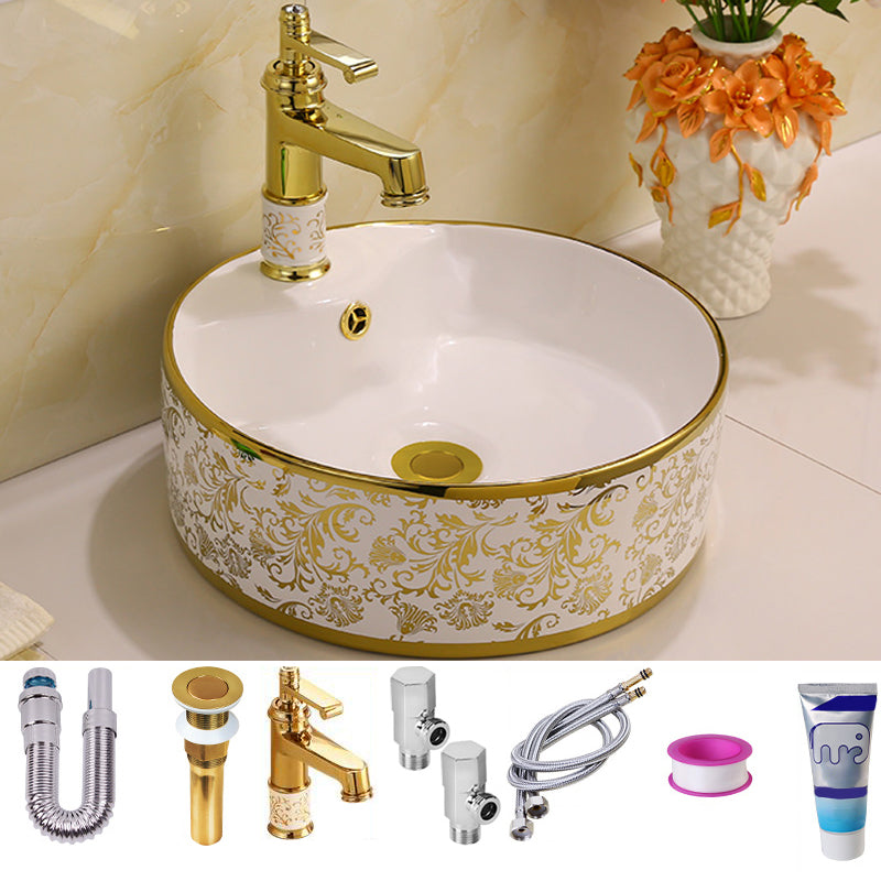 Glam Vessel Lavatory Sink Oval Porcelain with Faucet Vessel Sink 13"L x 13"W x 5"H Sink with Faucet Clearhalo 'Bathroom Remodel & Bathroom Fixtures' 'Bathroom Sinks & Faucet Components' 'Bathroom Sinks' 'bathroom_sink' 'Home Improvement' 'home_improvement' 'home_improvement_bathroom_sink' 7126453