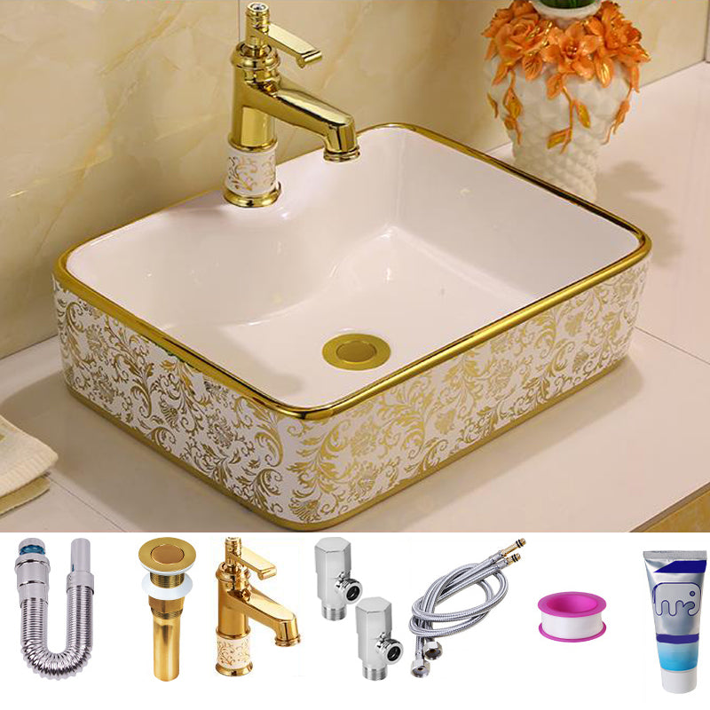Glam Vessel Lavatory Sink Oval Porcelain with Faucet Vessel Sink 19"L x 15"W x 6"H Sink with Faucet Clearhalo 'Bathroom Remodel & Bathroom Fixtures' 'Bathroom Sinks & Faucet Components' 'Bathroom Sinks' 'bathroom_sink' 'Home Improvement' 'home_improvement' 'home_improvement_bathroom_sink' 7126455