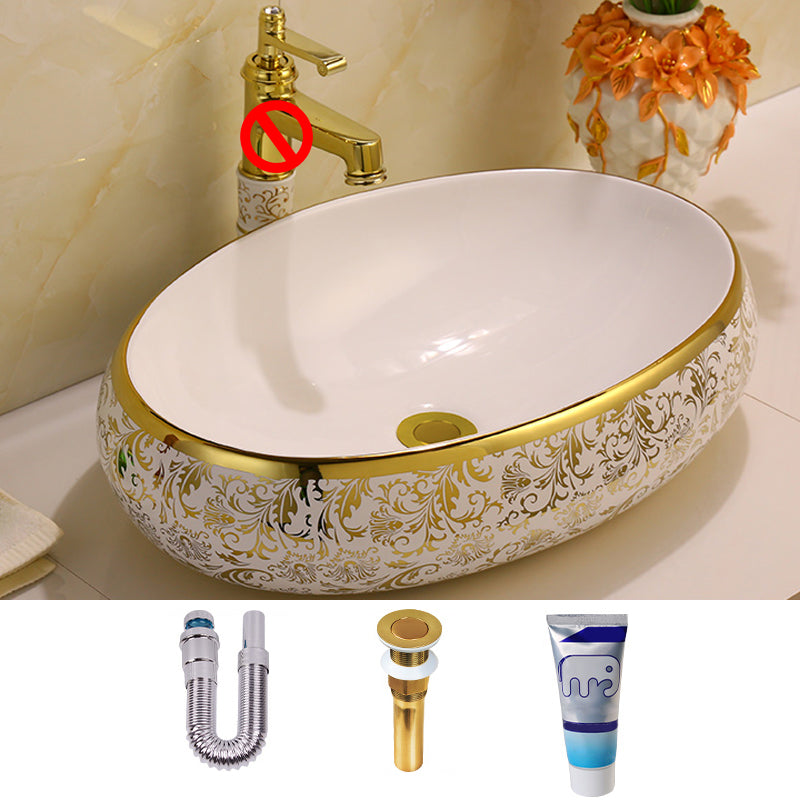 Glam Vessel Lavatory Sink Oval Porcelain with Faucet Vessel Sink 19"L x 13"W x 6"H Sink Clearhalo 'Bathroom Remodel & Bathroom Fixtures' 'Bathroom Sinks & Faucet Components' 'Bathroom Sinks' 'bathroom_sink' 'Home Improvement' 'home_improvement' 'home_improvement_bathroom_sink' 7126461
