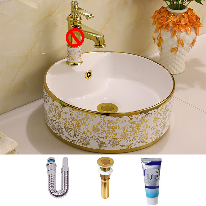 Glam Vessel Lavatory Sink Oval Porcelain with Faucet Vessel Sink 16"L x 16"W x 6"H Sink Clearhalo 'Bathroom Remodel & Bathroom Fixtures' 'Bathroom Sinks & Faucet Components' 'Bathroom Sinks' 'bathroom_sink' 'Home Improvement' 'home_improvement' 'home_improvement_bathroom_sink' 7126463
