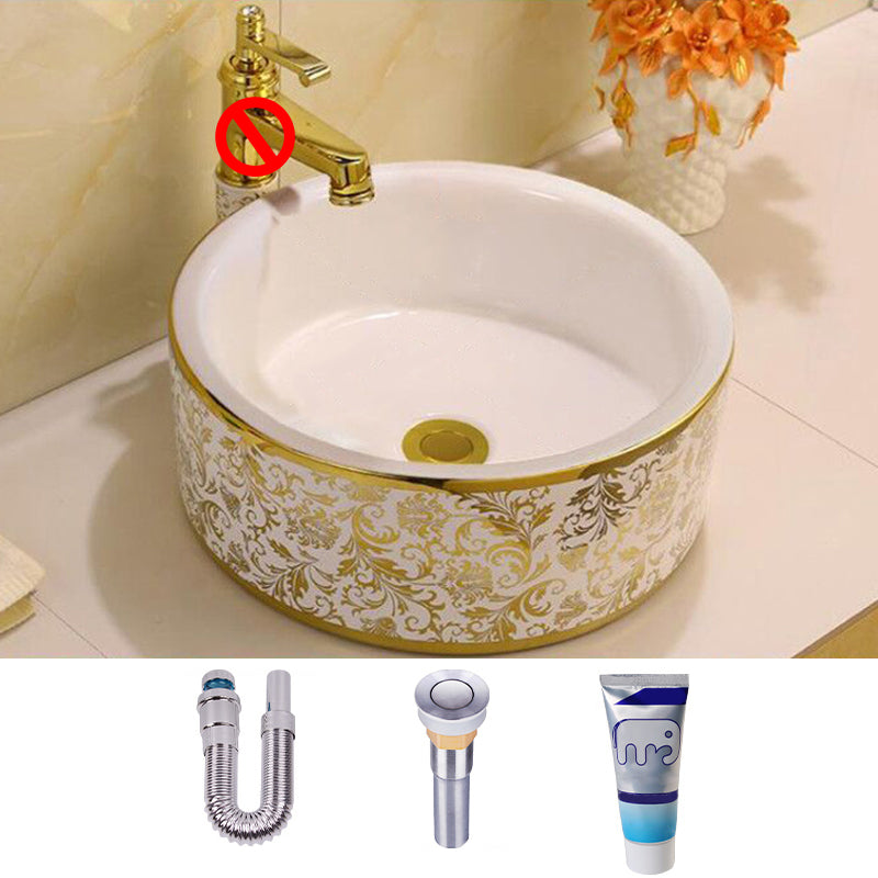 Glam Vessel Lavatory Sink Oval Porcelain with Faucet Vessel Sink 16"L x 16"W x 6"H Sink Clearhalo 'Bathroom Remodel & Bathroom Fixtures' 'Bathroom Sinks & Faucet Components' 'Bathroom Sinks' 'bathroom_sink' 'Home Improvement' 'home_improvement' 'home_improvement_bathroom_sink' 7126464