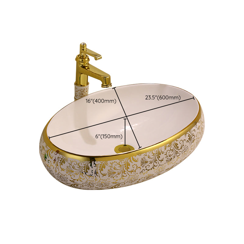 Glam Vessel Lavatory Sink Oval Porcelain with Faucet Vessel Sink Clearhalo 'Bathroom Remodel & Bathroom Fixtures' 'Bathroom Sinks & Faucet Components' 'Bathroom Sinks' 'bathroom_sink' 'Home Improvement' 'home_improvement' 'home_improvement_bathroom_sink' 7126470