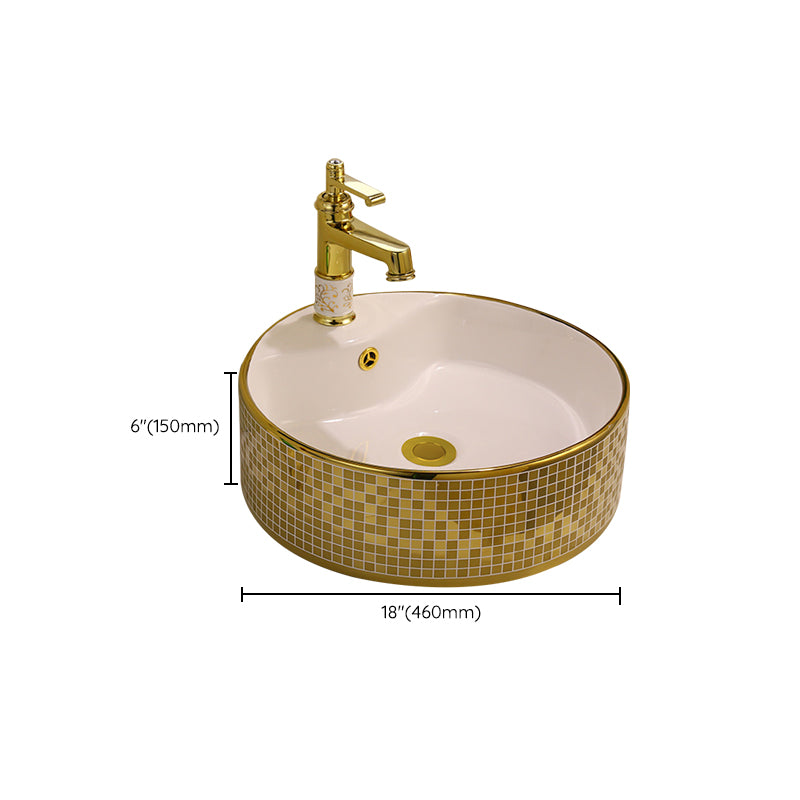 Glam Vessel Lavatory Sink Oval Porcelain with Faucet Vessel Sink Clearhalo 'Bathroom Remodel & Bathroom Fixtures' 'Bathroom Sinks & Faucet Components' 'Bathroom Sinks' 'bathroom_sink' 'Home Improvement' 'home_improvement' 'home_improvement_bathroom_sink' 7126472