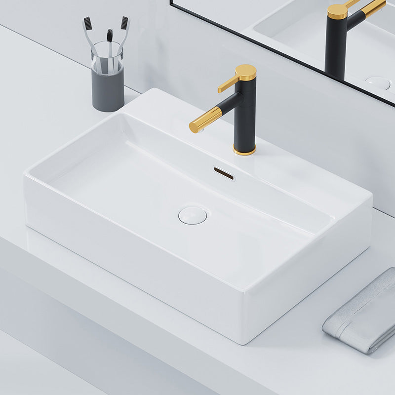 Ceramic Vessel Bath Sink Overflow Rectangular Swivel Faucet Bathroom Sink Clearhalo 'Bathroom Remodel & Bathroom Fixtures' 'Bathroom Sinks & Faucet Components' 'Bathroom Sinks' 'bathroom_sink' 'Home Improvement' 'home_improvement' 'home_improvement_bathroom_sink' 7126485