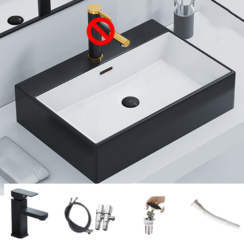 Ceramic Vessel Bath Sink Overflow Rectangular Swivel Faucet Bathroom Sink 24"L x 17"W x 5"H Black/ White Sink with Faucet Clearhalo 'Bathroom Remodel & Bathroom Fixtures' 'Bathroom Sinks & Faucet Components' 'Bathroom Sinks' 'bathroom_sink' 'Home Improvement' 'home_improvement' 'home_improvement_bathroom_sink' 7126498
