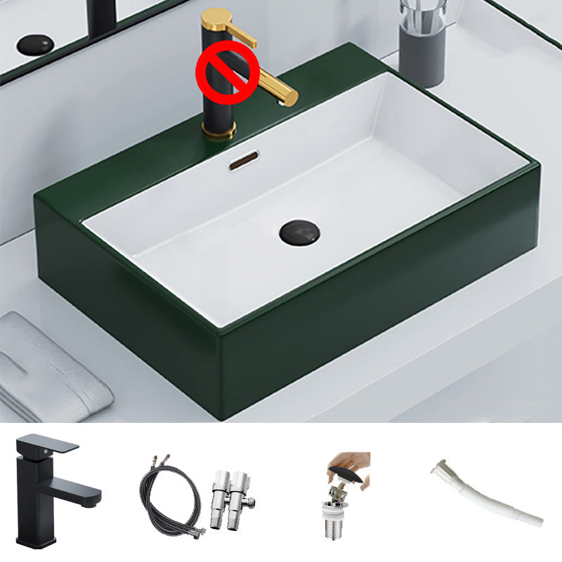 Ceramic Vessel Bath Sink Overflow Rectangular Swivel Faucet Bathroom Sink 24"L x 17"W x 5"H Blackish Green Sink with Faucet Clearhalo 'Bathroom Remodel & Bathroom Fixtures' 'Bathroom Sinks & Faucet Components' 'Bathroom Sinks' 'bathroom_sink' 'Home Improvement' 'home_improvement' 'home_improvement_bathroom_sink' 7126500