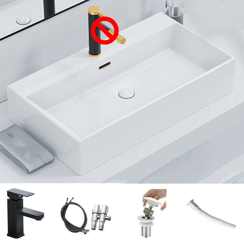 Ceramic Vessel Bath Sink Overflow Rectangular Swivel Faucet Bathroom Sink 28"L x 17"W x 5"H White Sink with Faucet Clearhalo 'Bathroom Remodel & Bathroom Fixtures' 'Bathroom Sinks & Faucet Components' 'Bathroom Sinks' 'bathroom_sink' 'Home Improvement' 'home_improvement' 'home_improvement_bathroom_sink' 7126503