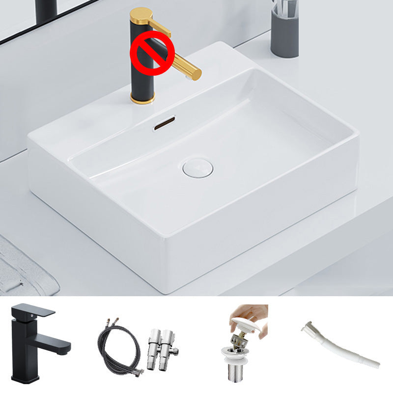 Ceramic Vessel Bath Sink Overflow Rectangular Swivel Faucet Bathroom Sink 20"L x 17"W x 5"H White Sink with Faucet Clearhalo 'Bathroom Remodel & Bathroom Fixtures' 'Bathroom Sinks & Faucet Components' 'Bathroom Sinks' 'bathroom_sink' 'Home Improvement' 'home_improvement' 'home_improvement_bathroom_sink' 7126504