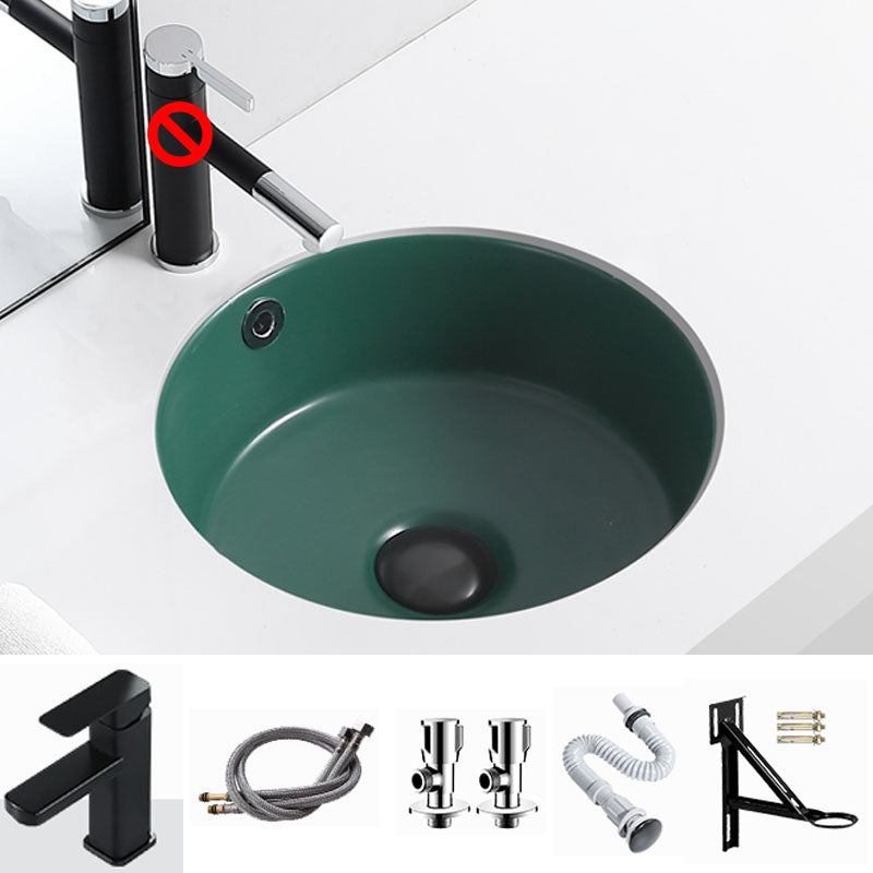 Porcelain Bathroom Sink Round Vessel Lavatory Sink with Pop-Up Drain Green Sink with Faucet Clearhalo 'Bathroom Remodel & Bathroom Fixtures' 'Bathroom Sinks & Faucet Components' 'Bathroom Sinks' 'bathroom_sink' 'Home Improvement' 'home_improvement' 'home_improvement_bathroom_sink' 7126521