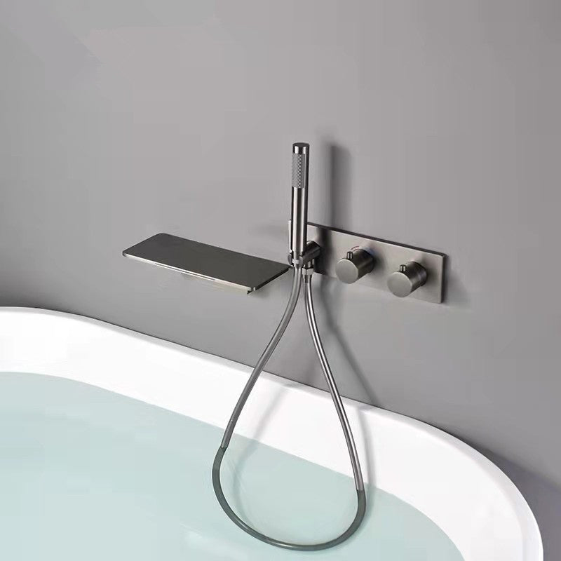 Modern Bath Filler Trim Copper Knob Handles with Handshower Wall Mounted Tub Filler Clearhalo 'Bathroom Remodel & Bathroom Fixtures' 'Bathtub Faucets' 'bathtub_faucets' 'Home Improvement' 'home_improvement' 'home_improvement_bathtub_faucets' 7126582