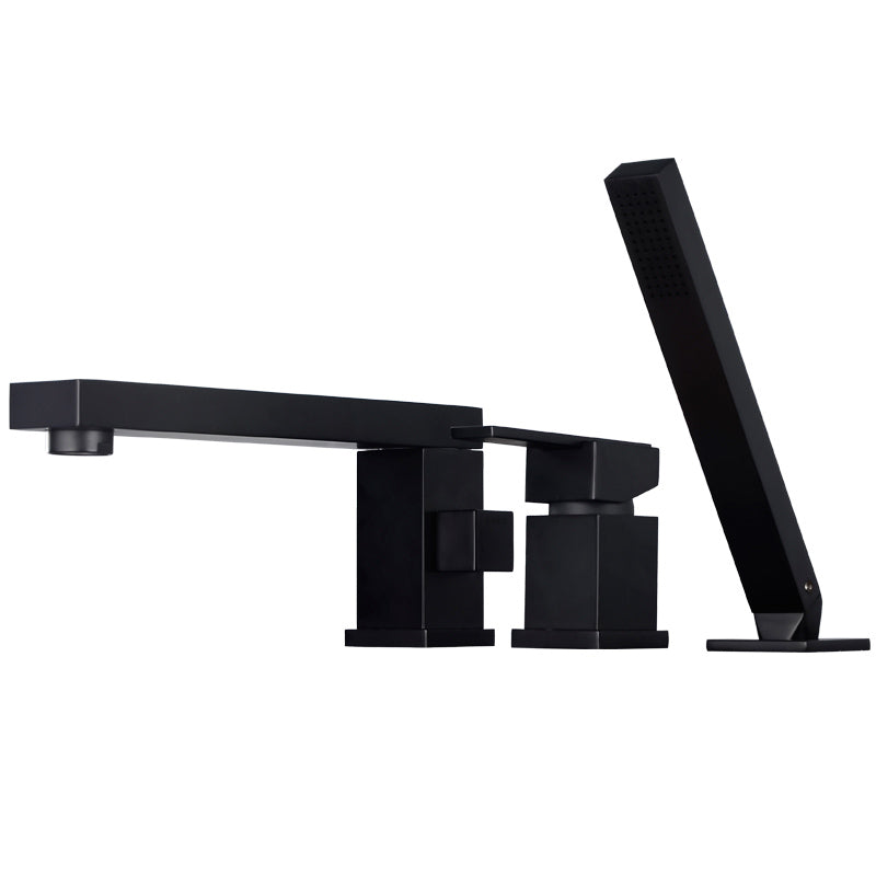 Contemporary Bath Faucet Deck Mount Plain Bathtub Faucet with Knob Handles Black 3 Hole Faucets Clearhalo 'Bathroom Remodel & Bathroom Fixtures' 'Bathtub Faucets' 'bathtub_faucets' 'Home Improvement' 'home_improvement' 'home_improvement_bathtub_faucets' 7126616