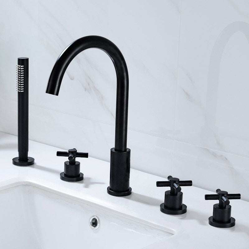 Modern Roman Tub Faucet Set Copper Deck-Mount with Handles Bathtub Faucet Clearhalo 'Bathroom Remodel & Bathroom Fixtures' 'Bathtub Faucets' 'bathtub_faucets' 'Home Improvement' 'home_improvement' 'home_improvement_bathtub_faucets' 7126624