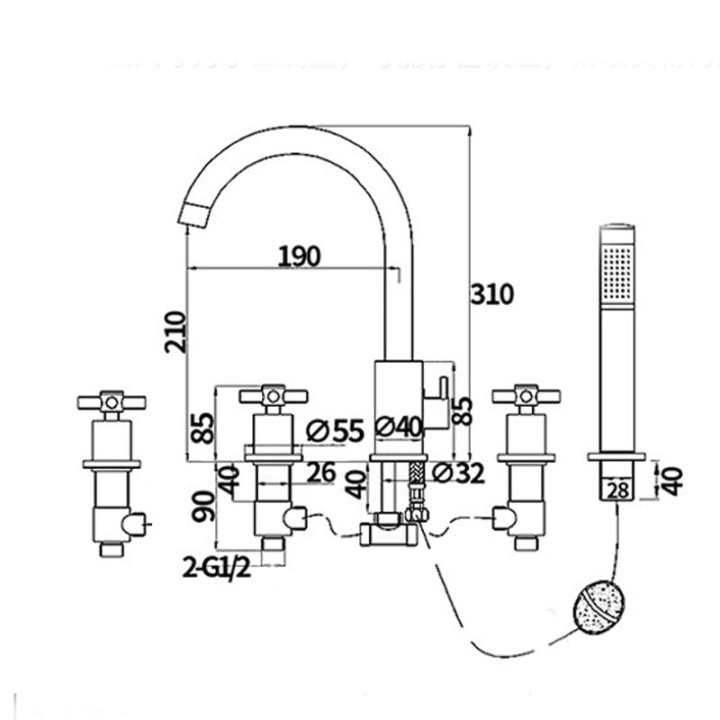 Modern Roman Tub Faucet Set Copper Deck-Mount with Handles Bathtub Faucet Clearhalo 'Bathroom Remodel & Bathroom Fixtures' 'Bathtub Faucets' 'bathtub_faucets' 'Home Improvement' 'home_improvement' 'home_improvement_bathtub_faucets' 7126653