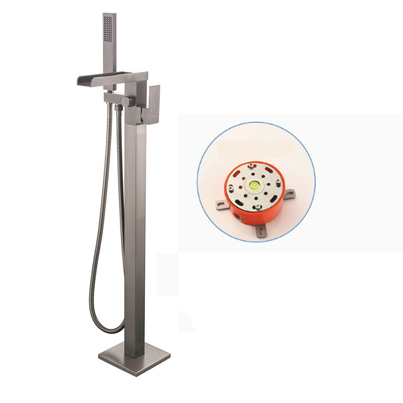 Modern Freestanding Tub Filler Trim Copper Floor Mounted with Handshower Bathroom Faucet Gun Grey Concealed Installation Clearhalo 'Bathroom Remodel & Bathroom Fixtures' 'Bathtub Faucets' 'bathtub_faucets' 'Home Improvement' 'home_improvement' 'home_improvement_bathtub_faucets' 7126754