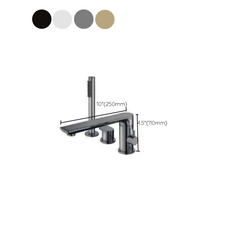 Modern Tub Filler Trim Copper with Hand Shower Deck-Mount Roman Tub Set Clearhalo 'Bathroom Remodel & Bathroom Fixtures' 'Bathtub Faucets' 'bathtub_faucets' 'Home Improvement' 'home_improvement' 'home_improvement_bathtub_faucets' 7126841