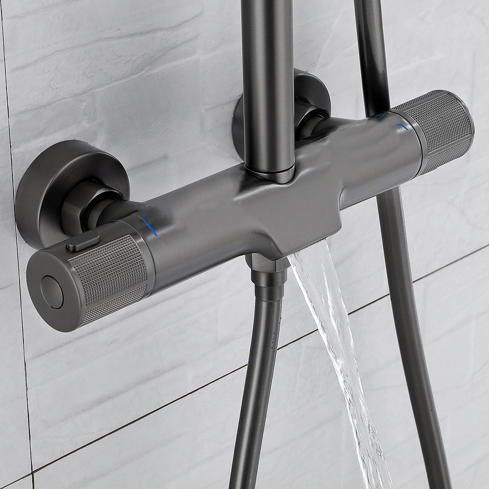 Wall Mounted Shower System Grey Knob Handle Shower System with Hand Shower Clearhalo 'Bathroom Remodel & Bathroom Fixtures' 'Home Improvement' 'home_improvement' 'home_improvement_shower_faucets' 'Shower Faucets & Systems' 'shower_faucets' 'Showers & Bathtubs Plumbing' 'Showers & Bathtubs' 7126882