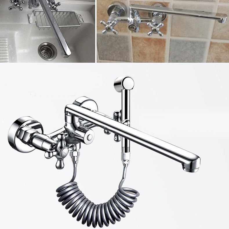 Modern Bath Filler Trim Copper with Handheld Shower Swivel Wall Mount Tub Spout Trim Clearhalo 'Bathroom Remodel & Bathroom Fixtures' 'Bathtub Faucets' 'bathtub_faucets' 'Home Improvement' 'home_improvement' 'home_improvement_bathtub_faucets' 7126912