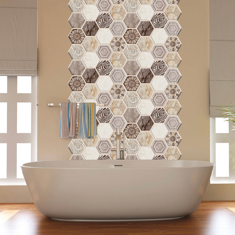 Mosaic Tile Wallpaper PVC Waterproof Peel & Stick Mosaic Tile with Hexagonal Shape Khaki Clearhalo 'Flooring 'Home Improvement' 'home_improvement' 'home_improvement_peel_stick_blacksplash' 'Peel & Stick Backsplash Tile' 'peel_stick_blacksplash' 'Walls & Ceilings' Walls and Ceiling' 7127116